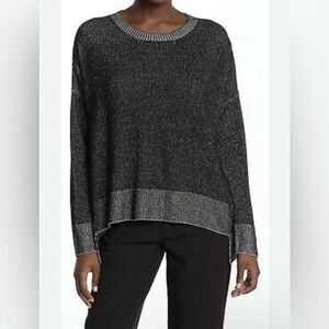 Eileen Fisher Organic Cotton XS Gray Striped Pullover Sweater Long Sleeve